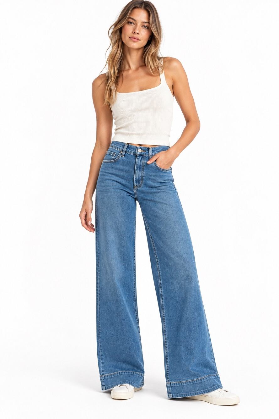 Avec Les Filles High Rise Wide Leg Jeans Size 26 Medium Wash 30” Inseam